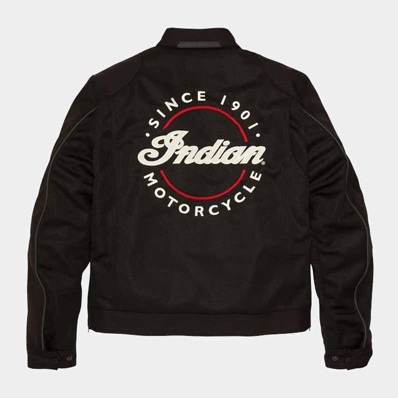 Indian Men's Black Mesh Motorcycle Jacket with Removable CE Armor and Liner