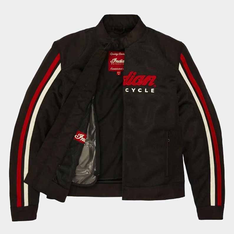 Indian Men's Black Mesh Motorcycle Jacket with Removable CE Armor and Liner