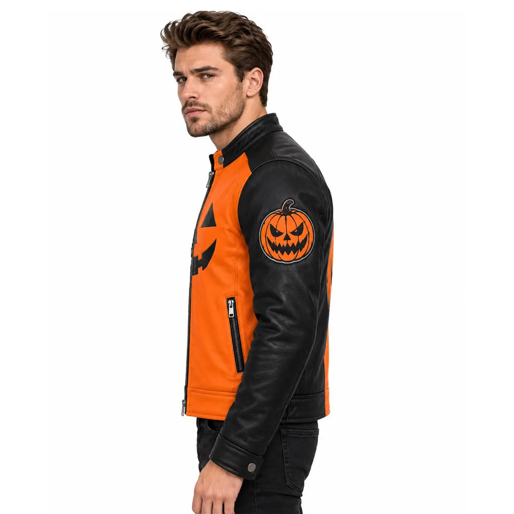 Split Harvest Men’s Pumpkin Cafe Racer Leather Jacket