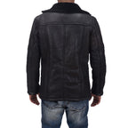 Mens Black Shearling Leather Coat