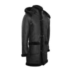 Men's Black Sheepskin Detachable Hood Duffle Coat