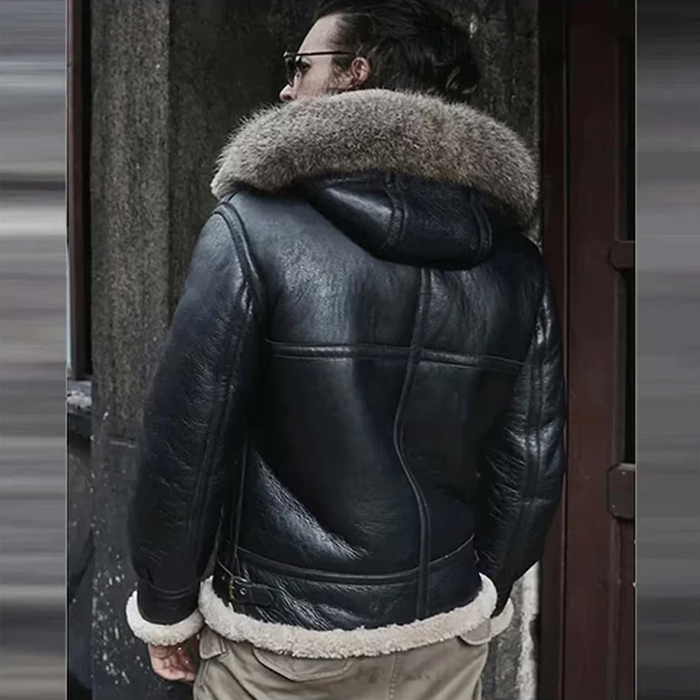 Men's Black Fur-Trim Hooded B-3 Flyer's Jacket