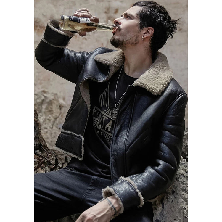 Men’s Black Motorbike Shearling Jacket