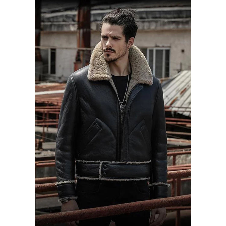 Men’s Black Motorbike Shearling Jacket