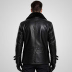 Men's Black Sheep Leather Double-Breasted Biker Coat - Slim Fit Winter Jacket