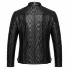 Men's Black Snake Pattern Leather Biker Jacket - Italian Handwax Leather Coat