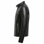 Men's Black Snake Pattern Leather Biker Jacket - Italian Handwax Leather Coat