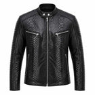 Men's Black Snake Pattern Leather Biker Jacket - Italian Handwax Leather Coat