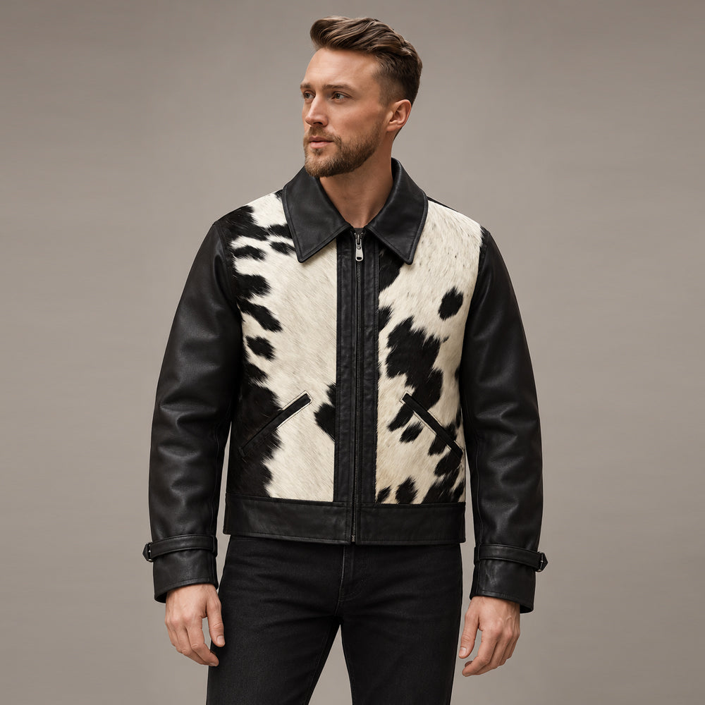 Men’s Black & White Hair-On Cowhide Ranch Jacket