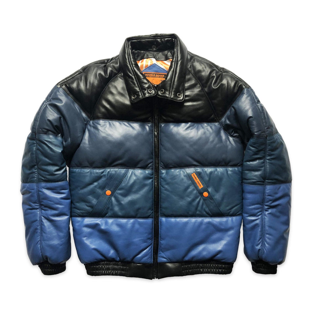 Double Goose Men’s Classic V-Bomber Jacket | Blue Gradient Lambskin Down Coat