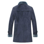 Men's Blue Shearling Leather Coat – Genuine Sheepskin Lined Winter Coat