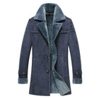 Men's Blue Shearling Leather Coat – Genuine Sheepskin Lined Winter Coat