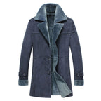 Men's Blue Shearling Leather Coat – Genuine Sheepskin Lined Winter Coat