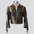 Men's Bluish Black Leather Western Cowboy Jacket - Fringe Bones
