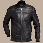 Mens Biker Black Bomber Jacket