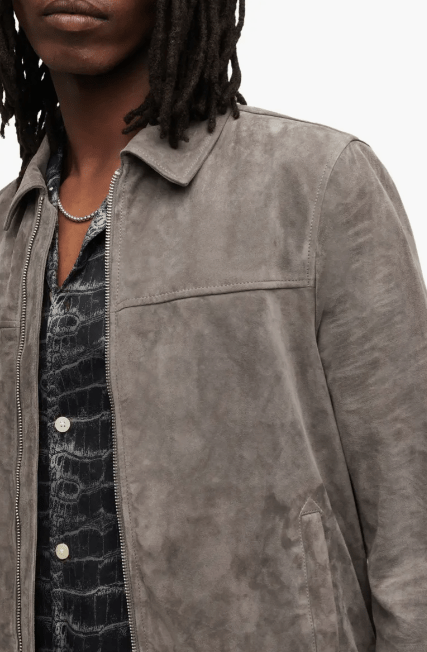 Men's Premium Gray Suede Leather Bomber Jacket by Avanzar Leather