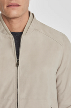 Men's Premium Off-White Suede Leather Bomber Jacket by Avanzar Leather