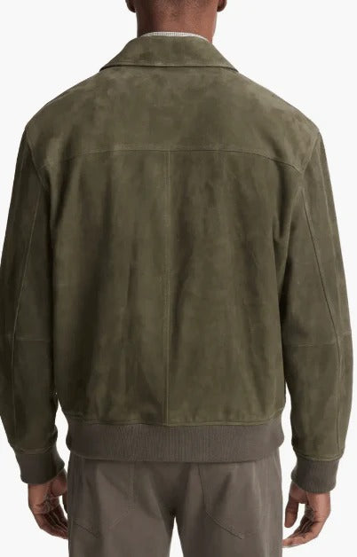 Men's Khaki Suede Bomber Leather Jacket Modern Elegance & Comfort