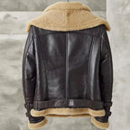 Men's Espresso Brown Belted B-3 RAF Shearling Leather Aviator Jacket