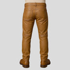 Men’s Brown Cowhide Leather Biker Pants Slim Fit with Zippers