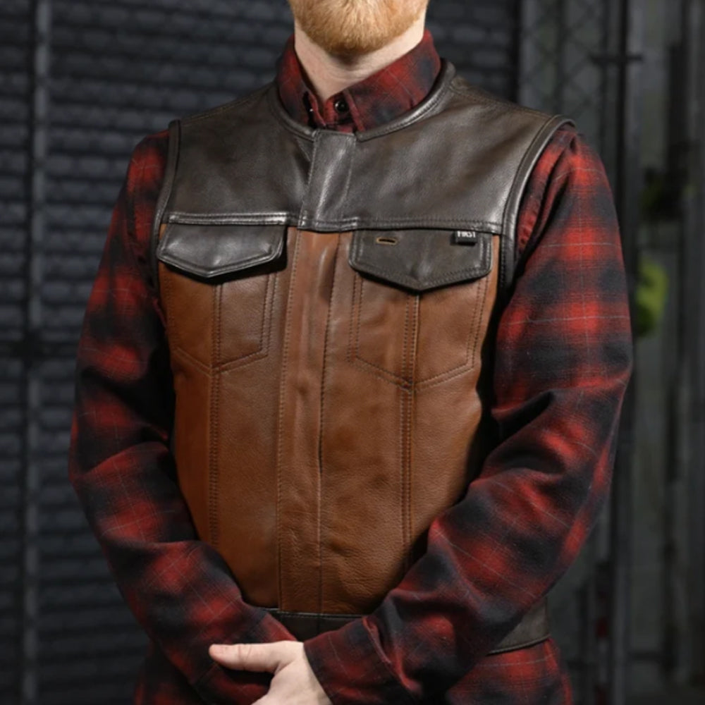 Men's Two-Tone Leather Biker Club Vest