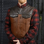 Men's Two-Tone Leather Biker Club Vest