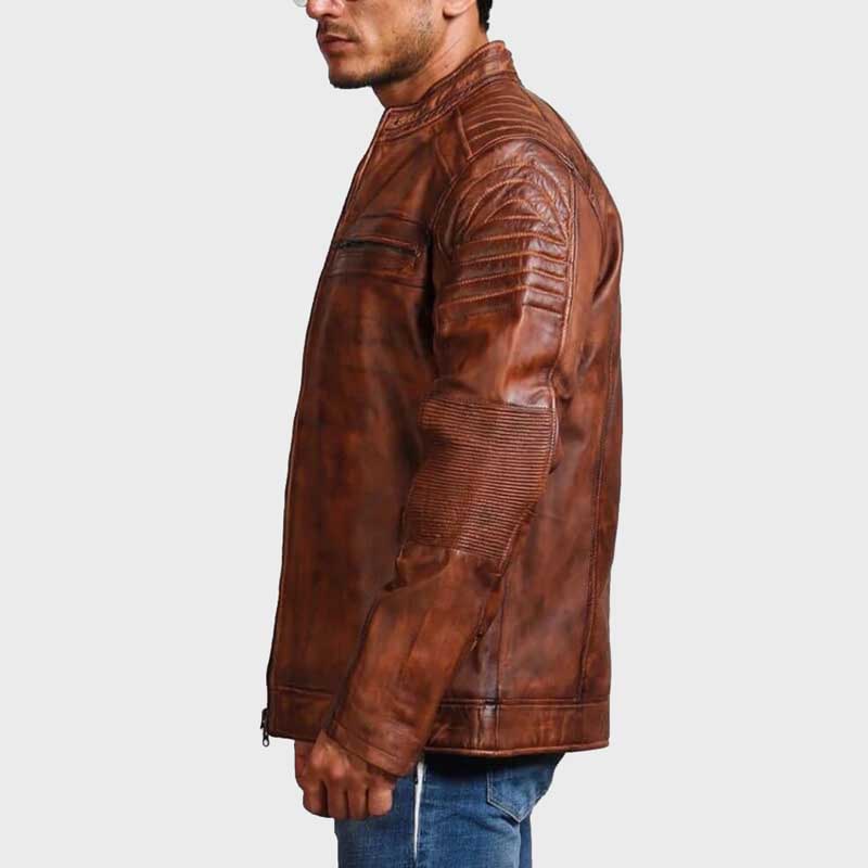 Handmade Distressed Brown Cowhide Leather Cafe Racer Jacket for Men