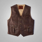 Men's Brown Multi-Pocket Buckskin Vest | Rugged Leather Tactical Utility Waistcoat