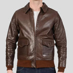 Men's Brown Real Leather Bomber Flight Jacket