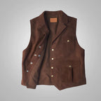 Men's Brown Reversible Multi-Pocket Leather Vest | 8-Pocket Tactical Cargo Waistcoat