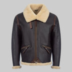 Men's Brown Shearling Flight Jacket - Leather Merino Sheepskin Jacket