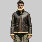 Men's Brown Shearling Flight Jacket - Leather Merino Sheepskin Jacket