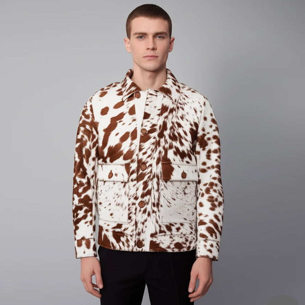 Men’s Brown & White Hair-On Cowhide Chore Jacket