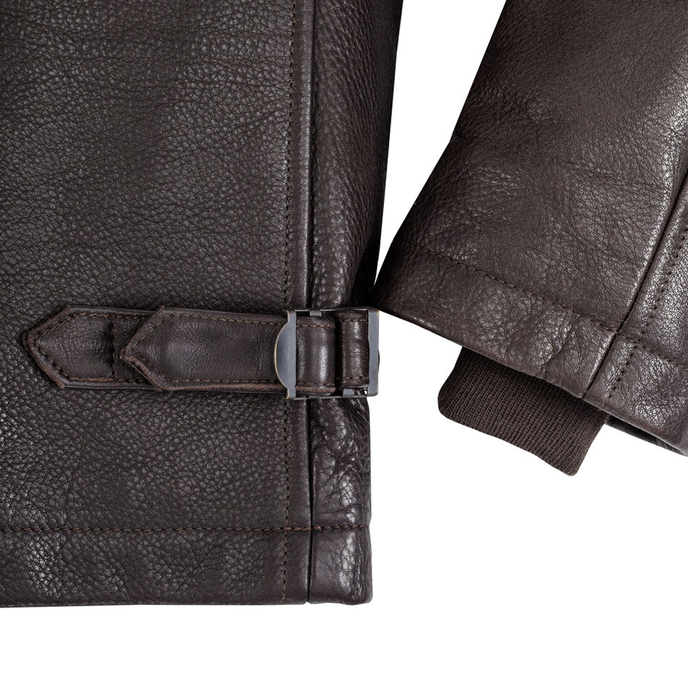 Men's Dark Brown Leather Pea Coat Bomber Jacket