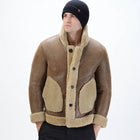 Men's Camel Button-Front Shearling Trapper Jacket