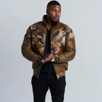Goose Country Camo Leather V-Bomber Jacket with Fox Fur