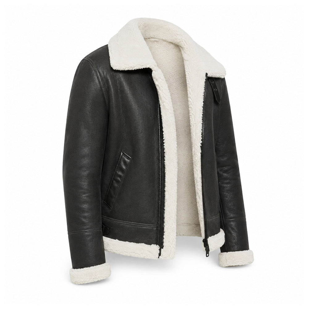 Men’s Charcoal Shearling Aviator Jacket