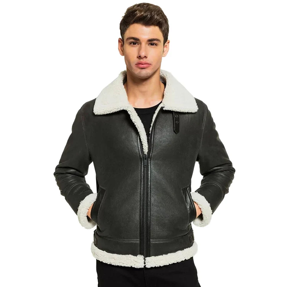 Men’s Charcoal Shearling Aviator Jacket