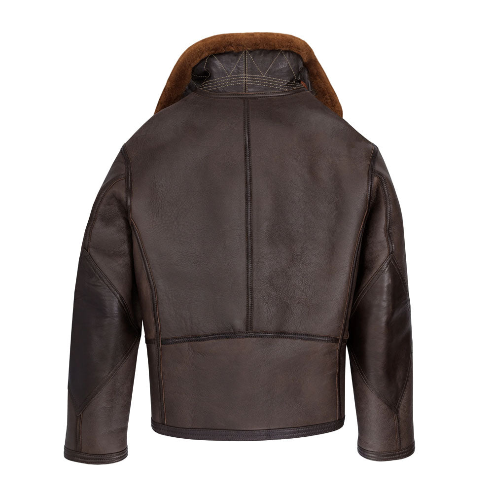 Men's AN-J-4 Dark Chocolate Sheepskin Aviator Jacket with Rust Shearling