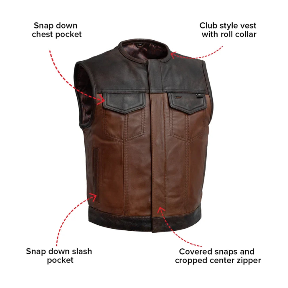 Men's Two-Tone Leather Biker Club Vest