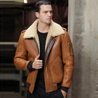 Men's Cognac Brown Shearling B-3 Flight Bomber Jacket – RAF Aviator Style