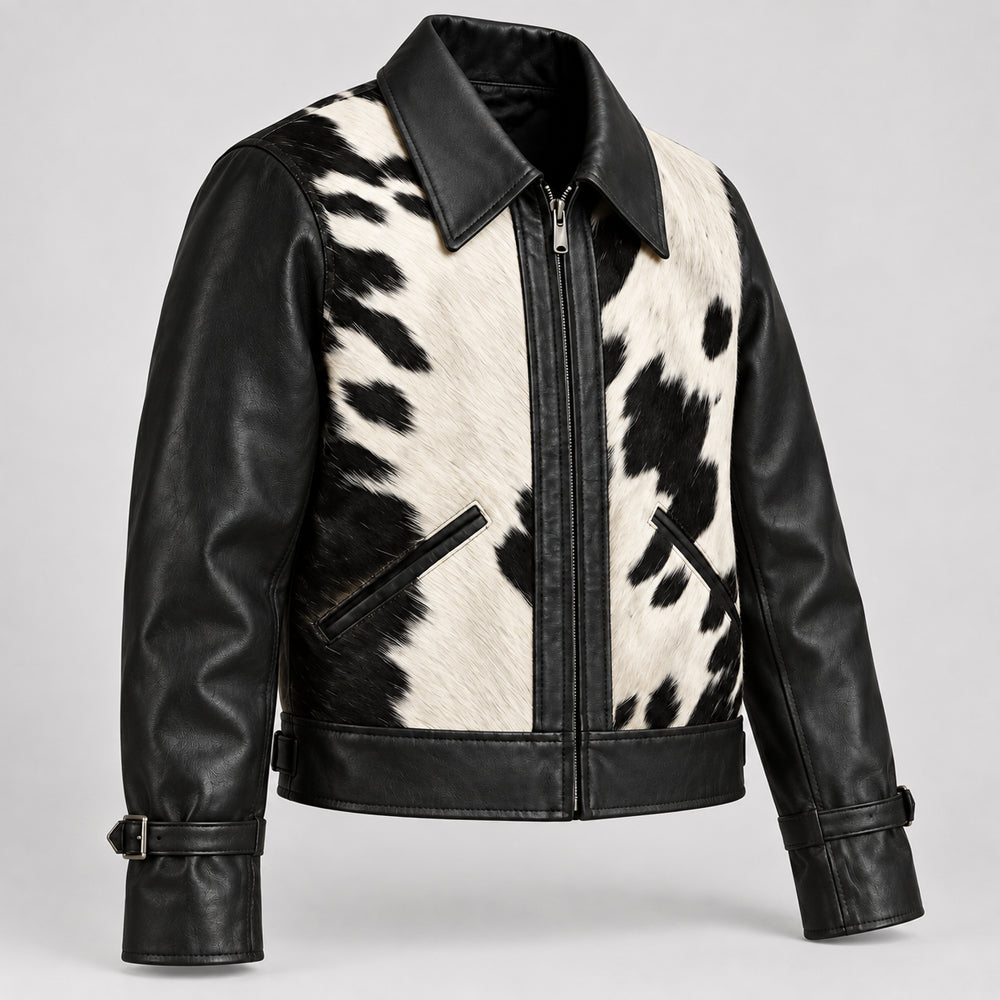 Men’s Black & White Hair-On Cowhide Ranch Jacket