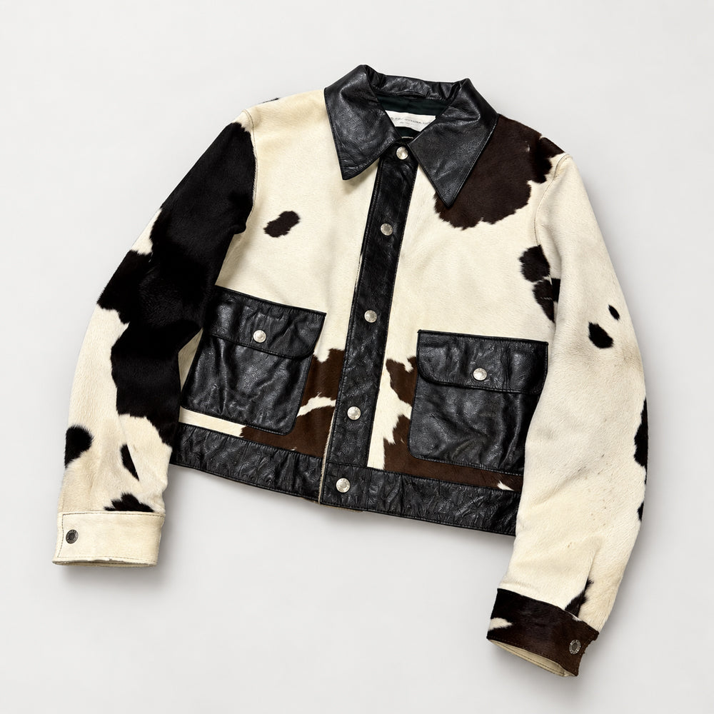 Men’s Tricolor Hair-On Cowhide Snap Jacket