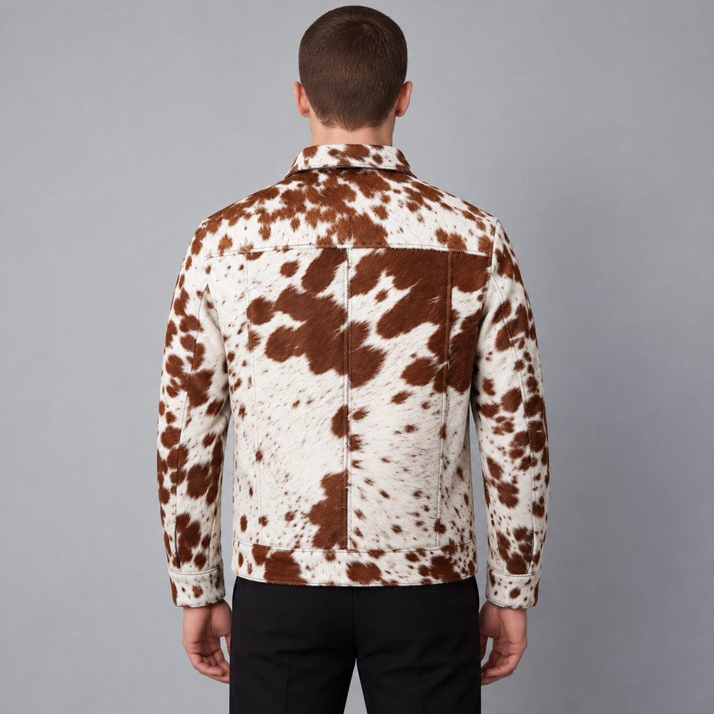 Men’s Brown & White Hair-On Cowhide Chore Jacket
