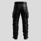 Men’s Cowhide Leather Cargo Pants Tactical Biker Style