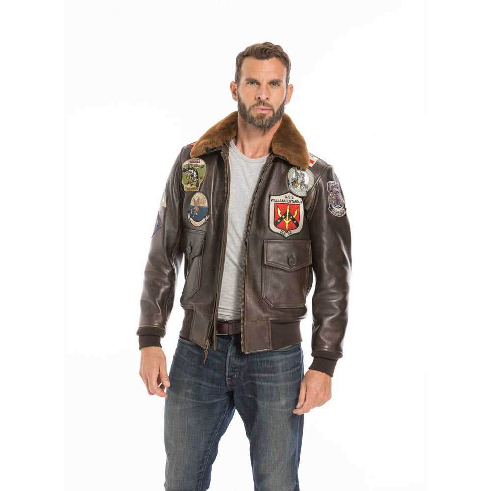 Men's Top Gun G-1 Cowhide Flight Jacket with Patches
