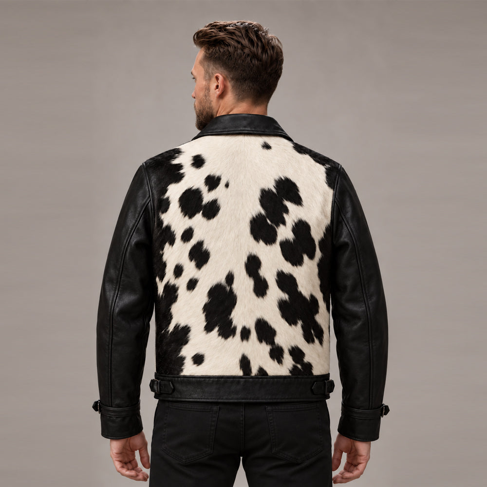 Men’s Black & White Hair-On Cowhide Ranch Jacket
