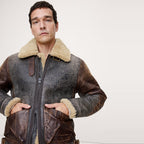 Distressed Crackled B-3 Flight Jacket in Vintage Brown Leather