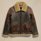 Distressed Crackled B-3 Flight Jacket in Vintage Brown Leather