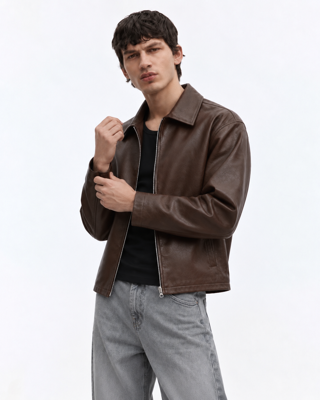 Unisex Brown Boxy Cropped Leather Jacket | Premium Gen-Z Streetwear - Streetbred